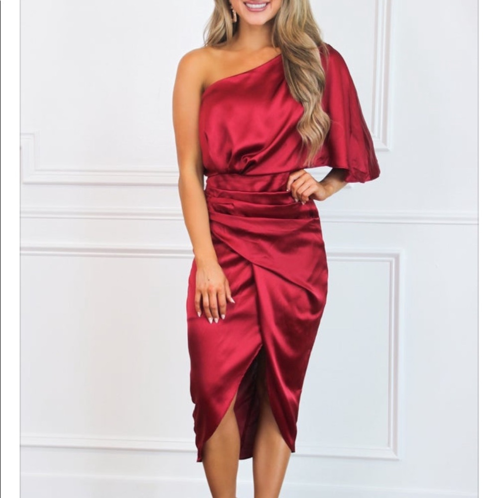 Burgundy one shoulder dress